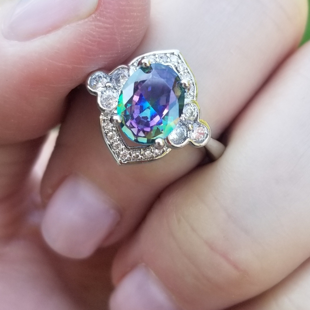 Beautiful Simulated Mystic Topaz Ring - Picture 3 of 6